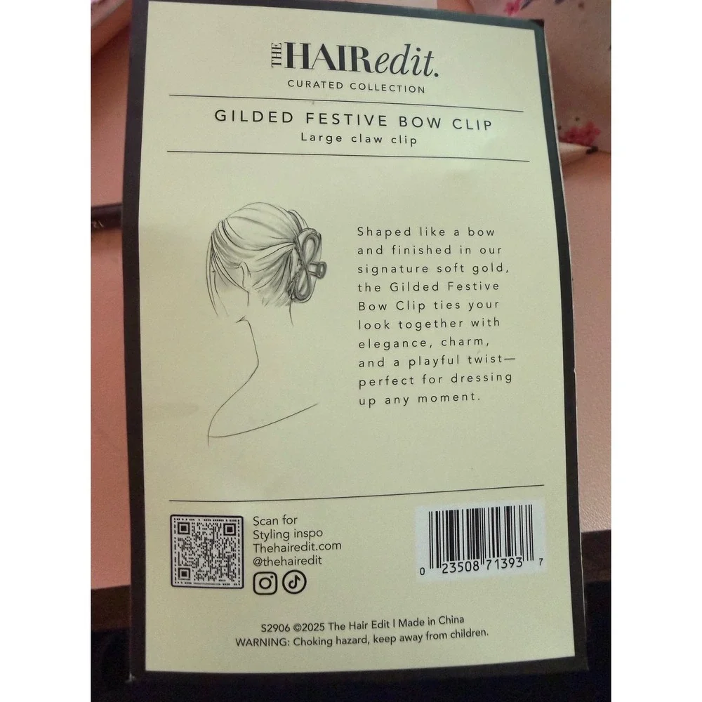 The Hair Edit Gilded Festive Bow Clip Large Gold Metal Claw Clip S2906 NEW